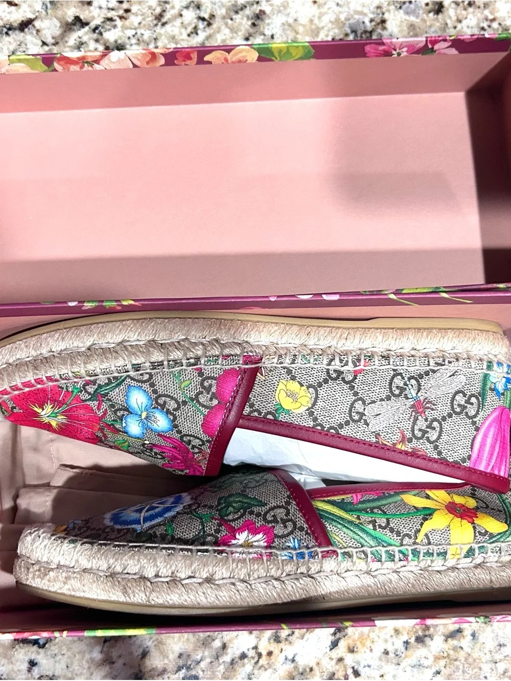 Gucci Floral Canvas Espadrilles in Pink and Green